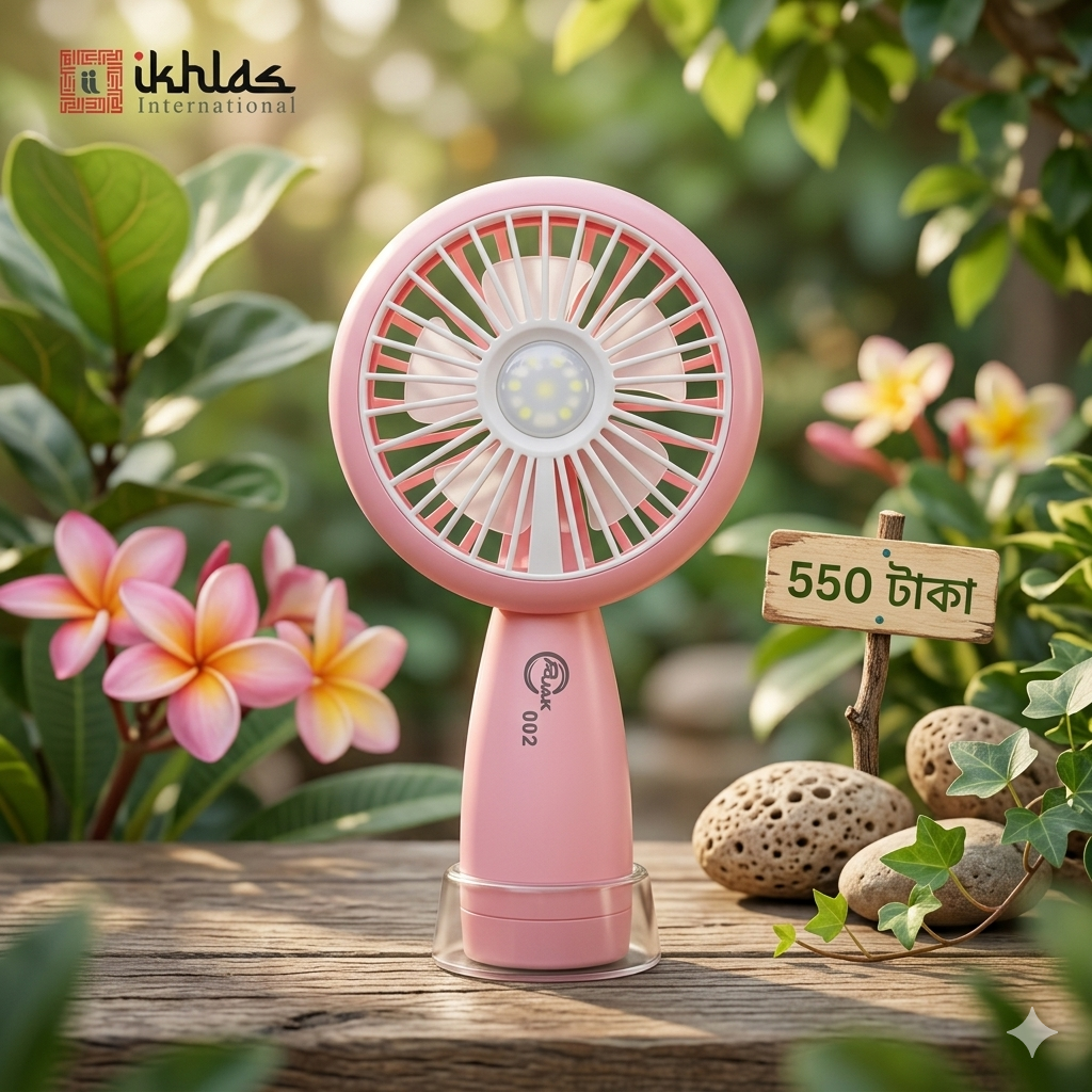 Premium Rechargeable Mini Hand Fan with Stand & LED Light